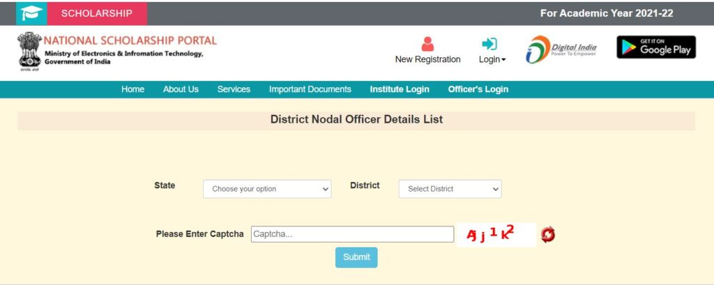To View District Nodal Officer List Under NSP