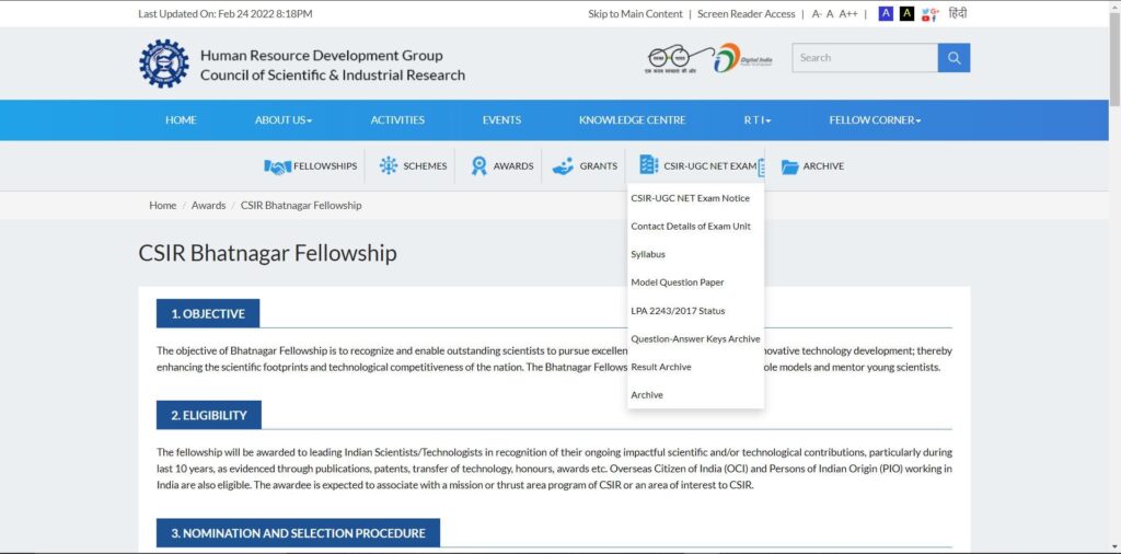 Apply Online Under CSIR Bhatnagar Fellowship