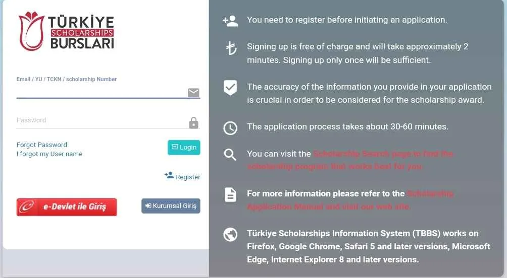 Procedure to Apply Online Under Turkiye Burslari Scholarship